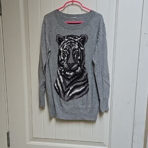 3/$25 Children Kids Gray Crew Neck Sweater with Tiger Print Long Sleeve